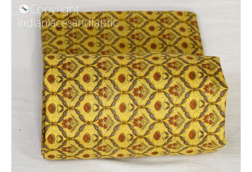 Yellow soft pure printed silk Indian saree fabric by the yard wedding dresses bridesmaid party costumes diy crafting drapery sari sewing clothing accessories dupatta scarf fabric