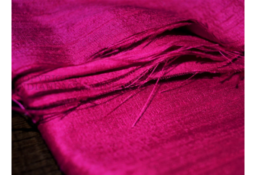Bright magenta pink pure dupioni plain silk fabric indian raw silk fabric by the yard dupion dresses pillow cushion cover crafting drapery wedding wear gown fabric