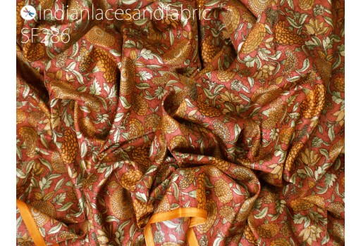 Indian brown soft pure printed silk saree fabric by the yard wedding dresses bridesmaid party costumes DIY crafting drapery sari sewing accessories hair crafts wall décor fabric