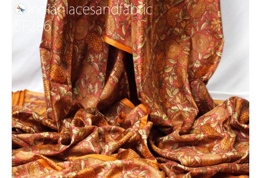 Indian brown soft pure printed silk saree fabric by the yard wedding dresses bridesmaid party costumes DIY crafting drapery sari sewing accessories hair crafts wall décor fabric