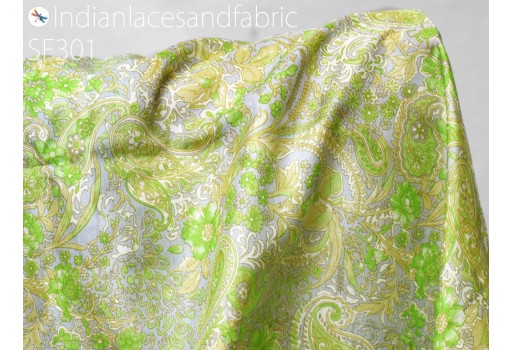 Indian Green Soft Pure Printed Silk Saree By The Yard Fabric Wedding Dresses Bridesmaid Party Costumes DIY Crafting Drapery Sari Sewing Lampshade Floral Print Fabric