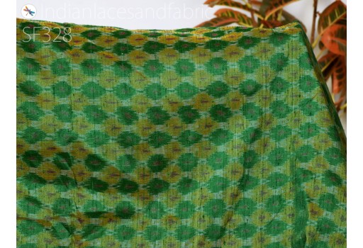 Indian Green Hand Woven Pure Dupioni Ikat Silk Fabric by the Yard Wedding Bridesmaid Prom Dress Crafting Sewing Cushion Drapery Upholstery Home Furnishing