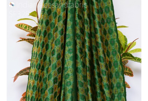 Indian Green Hand Woven Pure Dupioni Ikat Silk Fabric by the Yard Wedding Bridesmaid Prom Dress Crafting Sewing Cushion Drapery Upholstery Home Furnishing