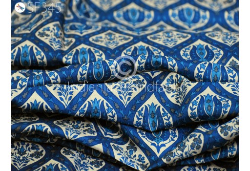 Indian Blue Soft Pure Printed Silk Saree Fabric By The Yard Wedding Dresses Bridesmaid Party Costumes Material DIY Crafting Drapery Sari Sewing Hair Crafts