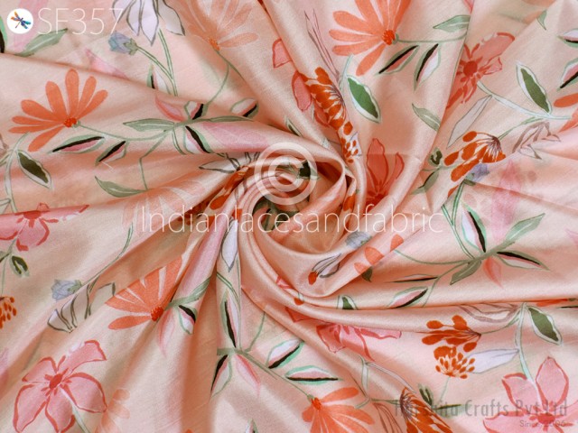 Peach Saree Soft Pure Printed Silk Fabric by yard Wedding Dresses Bridesmaid Party Costume Curtains Hair Crafting Sewing Dupatta Scarf Boutique Material