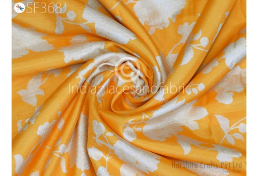 Yellow Pure Printed Silk Fabric by the yard Wedding Dress Bridesmaid Party Costume Curtains Hair Crafting Sewing Dupatta Scarf Saree Material