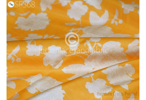 Yellow Pure Printed Silk Fabric by the yard Wedding Dress Bridesmaid Party Costume Curtains Hair Crafting Sewing Dupatta Scarf Saree Material
