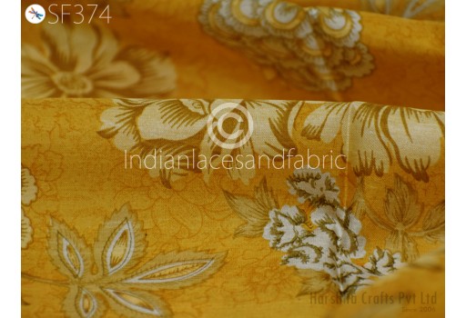 Yellow Saree Soft Pure Printed Silk Fabric by yard Wedding Dress Bridesmaid Costume Hair Crafting Sewing Dupatta Scarf Boutique Material