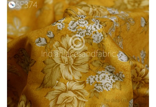 Yellow Saree Soft Pure Printed Silk Fabric by yard Wedding Dress Bridesmaid Costume Hair Crafting Sewing Dupatta Scarf Boutique Material