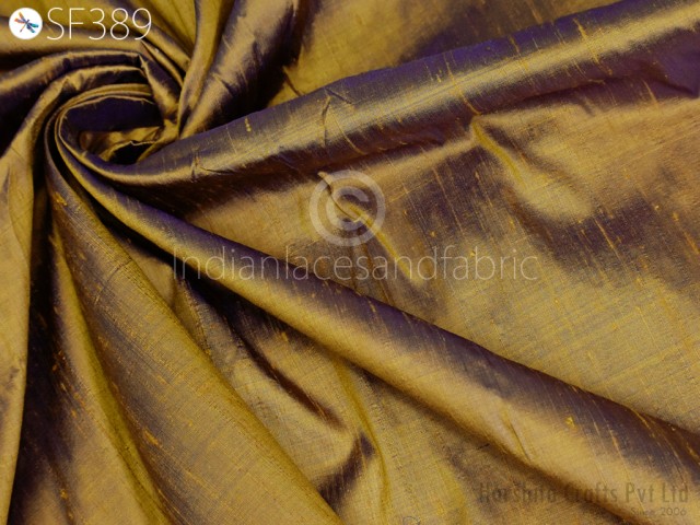 Sewing Crafting Pure Dupioni Fabric by the Yard Indian Iridescent Brown Blue Shantung Raw Silk Dupion Wedding Bridal Dresses Upholstery Fabric