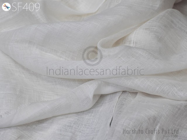 White Pure Semi Sheer Linen fabric by the yard Thin Pure Linen Gauze Fabric Natural Linen Women Summer Dresses Shirts Skirts Crafting Sewing