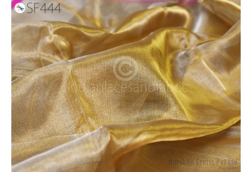Antique Gold Pure Zari Tissue Fabric by the yard Indian Saree Dupatta Wedding Lehenga Sari Clothing Party Dresses Crafting Sewing Curtain