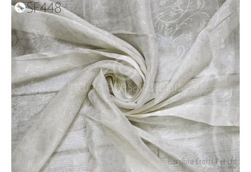 Silver Silk Tissue Embossed Georgette Fabric by the yard 60gsm Indian Pure Silk Fashion Clothing Wedding Dress Crafting Sewing Curtain Saree