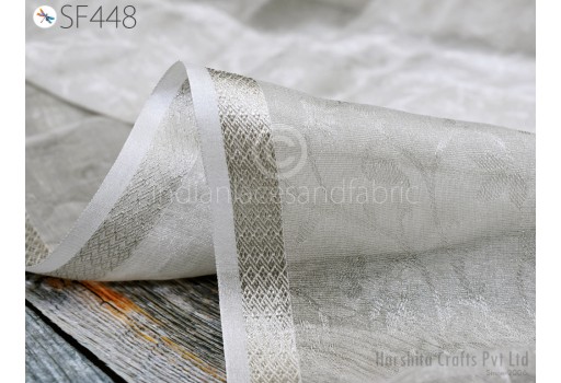 Silver Silk Tissue Embossed Georgette Fabric by the yard 60gsm Indian Pure Silk Fashion Clothing Wedding Dress Crafting Sewing Curtain Saree