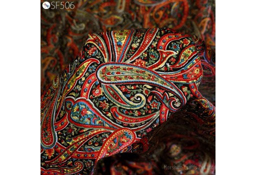 Indian Black Paisley Habotai Silk by the yard Fabric Flowy Soft Pure Printed Silk Saree Fabric Wedding Dresses Bridesmaid Party Costumes Sewing