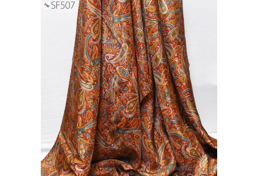 Indian Rust Paisley Habotai Silk by the yard Fabric Saree Fabric Soft Pure Flowy Printed Silk Wedding Dresses Hair Crafting Costumes Sewing