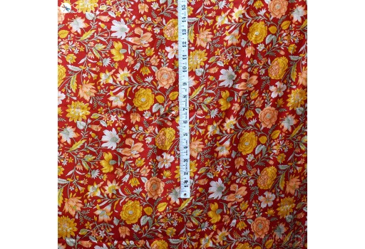 Red Indian Flowy Habotai Silk by the yard Fabric Woman Saree Wedding Dresses Bridal Costumes Sewing Scarf Soft Pure Printed Silk