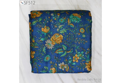 Natural Handmade Pure Printed Tussar Silk Fabric by the yard Indian Printed Raw Silk Wild Peace Silk Blue Tussah Wedding Dress Material