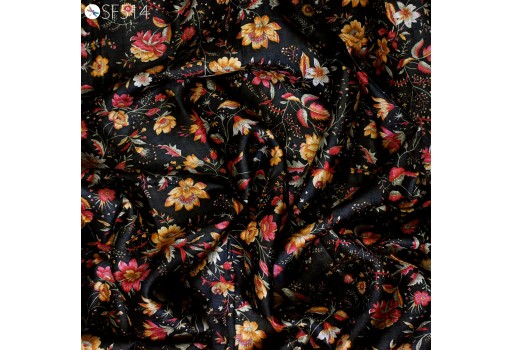 Black Pure Indian Printed Tussar Silk Fabric by the yard Printed Raw Silk Wild Natural Handmade Peace Silk Tussah Wedding Dress Material