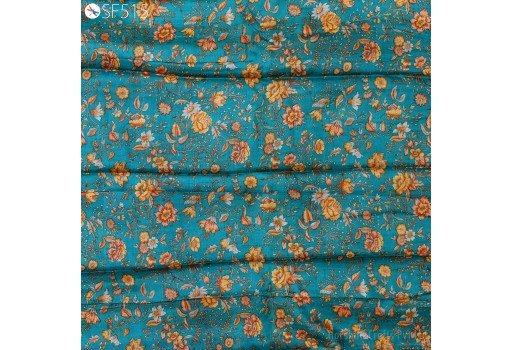 Floral Rama Green Printed Tussar Silk Fabric by yard Printed Raw Silk Wild Natural Handmade Peace Silk Pure Tussah Wedding Dress Material