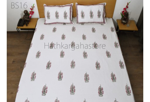 Block Printed Cotton Flat Sheet Bedspread with Pillowcase Set Bedcover Queen / King Size, Sofa Cover Home Bedding Décor Furnishing Tapestry Boho Bedding