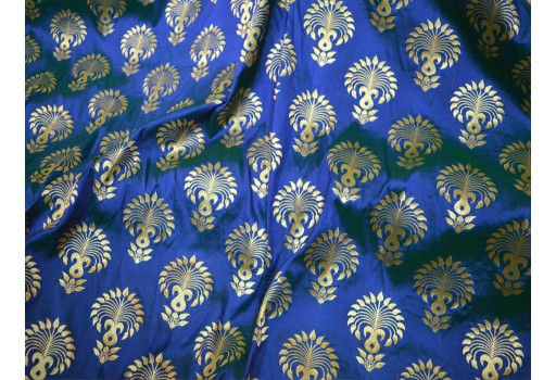 Gold Woven Floral Design Silk Banarasi Brocade Blended Blue Fabric By The Yard Jacket Sewing Material Bridal Clutches Wedding Dress Lehenga gown Making Skirt fashion blogger