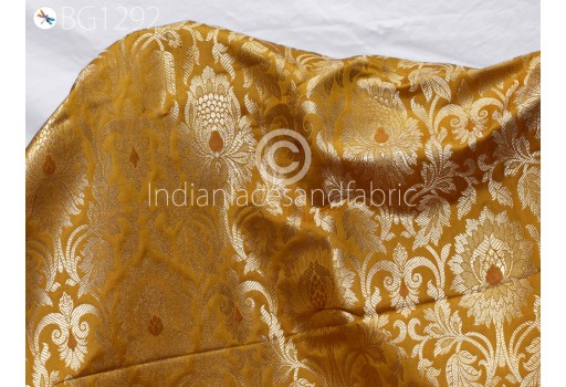 Peanut Butter Indian Wedding Dress Material Fabric By The Yard Silk Banarasi Brocade Home Decor Table Runner Cushion Covers Crafting Sewing Clothing Silk Fabric