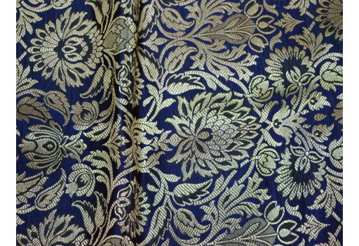 Banarasi Silk Golden Design Fabric Navy Blue Brocade By The Yard Festive Wear Dress Material Saree Making Kurtis Hand Purse Wall Décor Fabric craft supplies