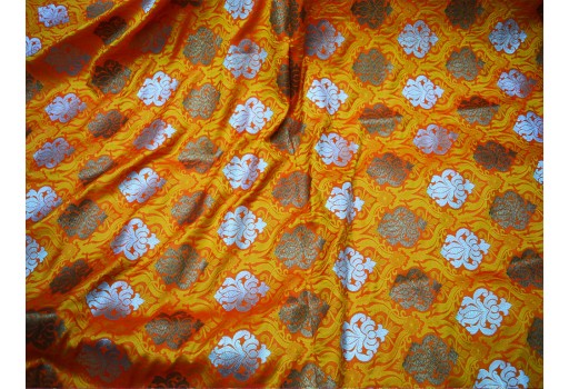 Orange Yellow Bronze and Silver Brocade By The Yard Banarasi Wedding Dress Lehenga Blouses Making Home Furnishing Curtains festive wear Banarasi table runner sewing accessories