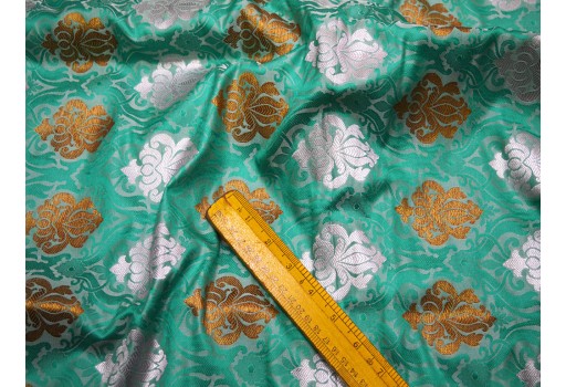 Sea Green Bronze and Silver Brocade by the Yard Banarasi Art Blended Silk Wedding Dress Home Decor Table Runner Jacket boutique material Making Fabric clothing accessories
