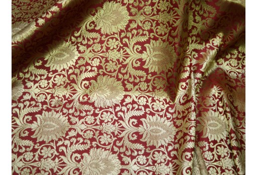 Maroon Gold Banarasi Brocade By The Yard festive wear Wedding Dress Indian Crafting Sewing Costumes Lengha Skirt clothing accessories boutique material festive wear fabric