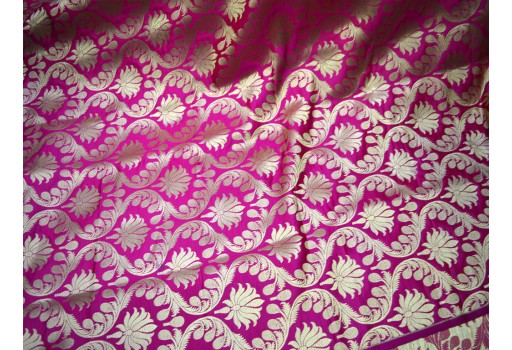 Magenta Banarasi Brocade Bridal Wedding Dress Fabric Banaras Costume Lehenga Skrit Crafting Sewing Home Decor Cushion Cover Fabric