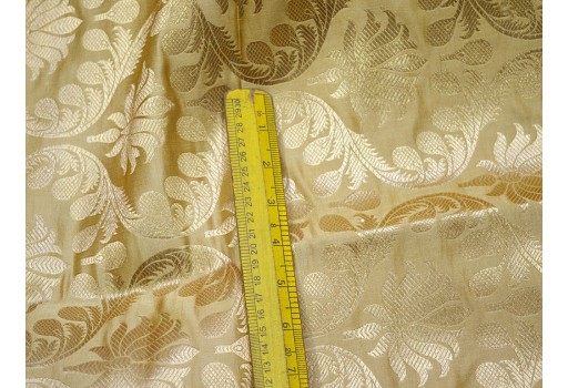 Beige Brocade By The Yard BCrafting Wedding Dress Banarasi Bridal Dress Material Sewing Lengha Fabric Costumes Hat Making Home Furnishing Clutches