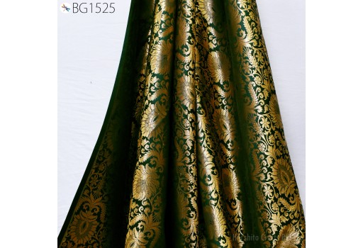 Indian Bottle Green Gold Brocade Fabric by the Yard Banarasi Wedding Dress Fabric Banaras  Home Décor Clothing Accessories Curtains Table Runners