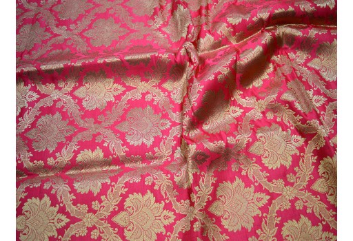 Crafting Coral Red Indian Brocade by the Yard Wedding Dress Sewing Costumes Ethnic Dress Blouse Banarasi Art Silk Sewing Curtains Cushions making festive wear Fabric