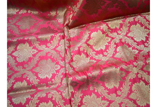Crafting Coral Red Indian Brocade by the Yard Wedding Dress Sewing Costumes Ethnic Dress Blouse Banarasi Art Silk Sewing Curtains Cushions making festive wear Fabric