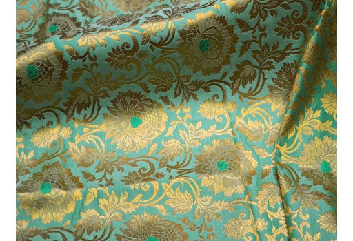Indian Light turquoise brocade fabric yardage banarasi blended silk upholstery bridal costumes wedding dresses lehenga DIY crafting sewing drapery boutique material crafts supplies fabric