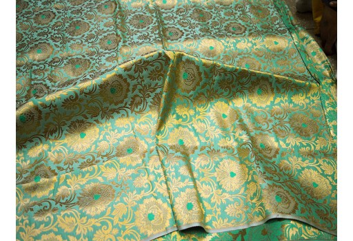 Indian Light turquoise brocade fabric yardage banarasi blended silk upholstery bridal costumes wedding dresses lehenga DIY crafting sewing drapery boutique material crafts supplies fabric