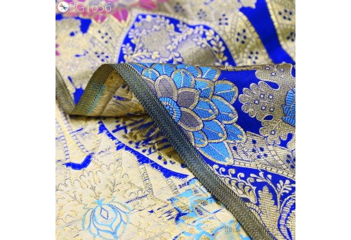 Silk Brocade In Royal Blue Pure Banarasi Silk By The Yard Crafting Sewing festive wear wall decor table runner Fabric Wedding Dresses