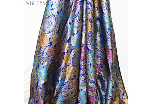 Silk Brocade In Royal Blue Pure Banarasi Silk By The Yard Crafting Sewing festive wear wall decor table runner Fabric Wedding Dresses