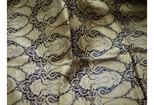 Navy Blue Sewing Crafting Indian Banarasi Brocade Fabric By The Yard Wedding Dress Bridal Dress Material Skirts Cushions purses festive wear wall decor table runner Fabric