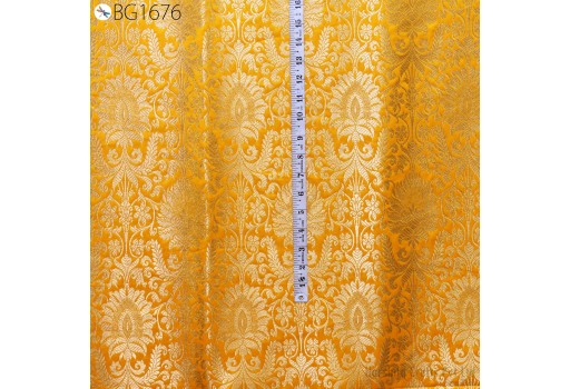 Bridesmaid lehenga Indian banarasi by the yard blended silk brocade yellow gold weaving for wedding dresses sewing accessories skirts home décor furnishing curtains making fabric