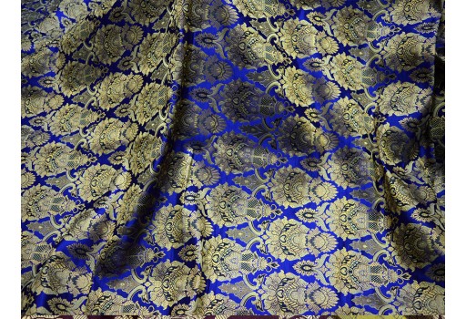 Crafting Royal Blue Brocade By The Yard Jacket Banarasi Indian Blended Silk Dress boutique material Sewing Cushion Covers Home Décor Brocade Fabric clothing accessories
