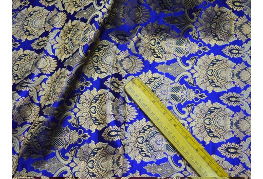 Crafting Royal Blue Brocade By The Yard Jacket Banarasi Indian Blended Silk Dress boutique material Sewing Cushion Covers Home Décor Brocade Fabric clothing accessories