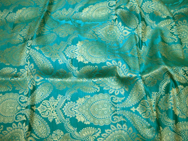 Rama Green Banarasi Brocade By the Yard Fabric unique design Banarasi Wedding Dress Lehenga Skirt Costume Crafting sewing accessories Furniture Cover Fabric