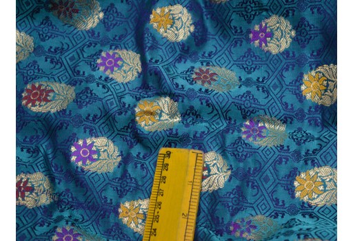 Teal green crafting sewing jacquard silk for skirts bridesmaid lehenga Indian benarse fabric by the yard wedding dress costumes coat jacket floral fabric