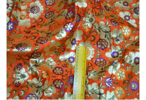 Beautiful Multi Color Banarasi Pure Silk By The Yard Brocade In Floral Design Material Crafting Sewing Cushion Covers Home Décor Furnishing Table Runner Brocade Fabric