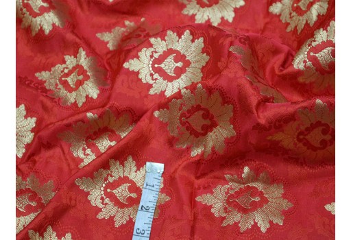 Red brocade fabric by the yard for jacket banarasi Indian blended silk wedding dress material crafting sewing accessories cushion covers home décor furnishing table runner brocade