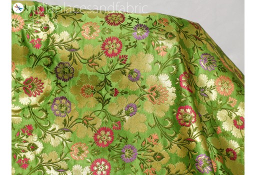 Indian Pistachio Green Silk Brocade by the Yard Banaras Wedding Dress Material Banarasi Fabric Crafting Sewing Cushion Covers Home Décor Clothing Silk Fabric