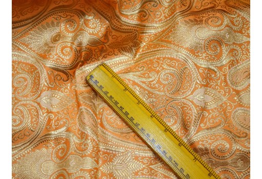 Peach brocade varanasi Blended silk for vest jacket Home Decoration Furnishing By The Yard fabric wedding dress sewing crafting floral Lehenga wedding dress table runner making fabric 